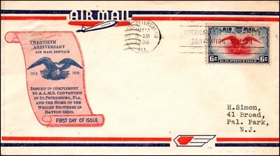 Scott C23 - 6 Cents Eagle Airmail Sidenius FDC Typed Address FDC Planty C23-29 - Image 1 of 2