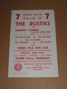 Rustiks 1965 Torquay Handbill (Johnny Cordel & Variations/Telstars/Travellers) - Picture 1 of 1
