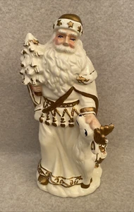 Collectible Santa St Nick Ceramic Figurine w/Tree Reindeer Gold Highlights 10.5" - Picture 1 of 5