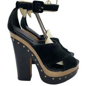 Alexandre Birman Platform Clog Sandals Peggy Black Suede Snakeskin Sz 37.5 7.5 7 - Picture 1 of 8