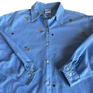 Warner Bros Studio Store Tweety Bird Vintage Size Medium Blue Denim Shirt 90s - Picture 1 of 9