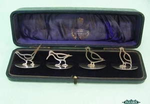 Neuheit Sterlingsilber 4 Menüs Karte Namen Halter Set Birmingham England 1912 - Bild 1 von 5