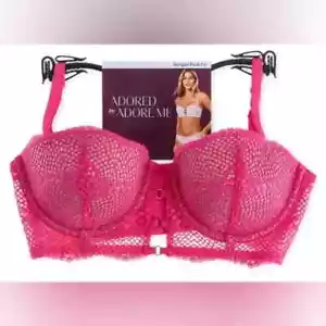 Reggiseno push up Adored By Adore Me The Morgan rosa brillante pizzo ferretto 40DD NUOVO CON ETICHETTE - Foto 1 di 3