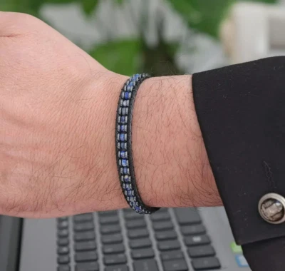 Brazalete Brazalete Masculino Ajustable Para Hombre Lapislázuli Hematita Cuentas Foto 1 de 3