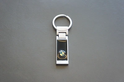New Genuine OEM BMW Silver Stainless Steel & Black Stone Bar Keychain Key Ring - Image 1 of 4
