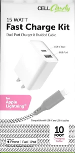 CELL CANDY 15 WATT FAST CHARGE KIT DUAL PORT & 10 FOOT CABLE NEW & SEALED - Picture 1 of 2