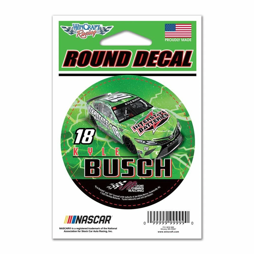 Kyle Busch 2022 Wincraft #18 Interstate Batteries/JGR Round Decal 3" FREE SHIP - Image 1 of 1