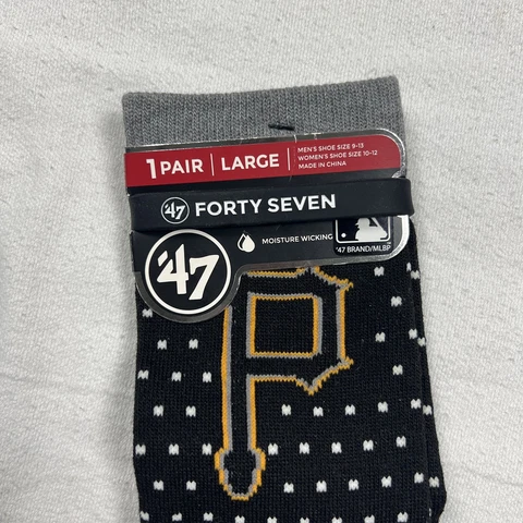 Pittsburgh Pirates Socks Men 9-13 Large '47 Brand MLB Polka dots Stripes Yellow Cover