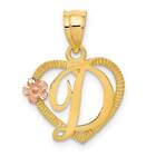 14K Gold Two-tone Heart Letter D Initial Pendant 0.7 x 0.7 in