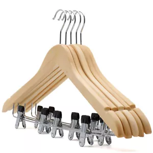 The Hanger Store™ Wooden Suit Coat Hangers, With Clips Bar & Notches - Picture 1 of 6