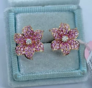 2Ct Round Lab Created Sapphire Flower Stud Earrings 14K Rose Gold Silver Plated - Picture 1 of 4