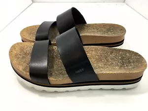 Reef Women's Black Cushion Vista Slides Wedge Platform Leather Sandal 8.5 - Picture 1 of 12