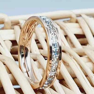 CZ Wedding Band Rose Gold Titanium Ring Thin Women's Rings Titanium Promise Ring - Picture 1 of 7