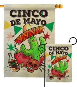 El Cinco De Mayo Southwest Mexican Sombrero Maracas Garden House Yard Flag - Picture 1 of 13