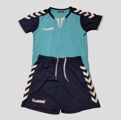 HUMMEL Set Shirt & Shorts Kid Youth Small Navy-Mint Jersey Soccer Chevron Sports - Image 1 of 4