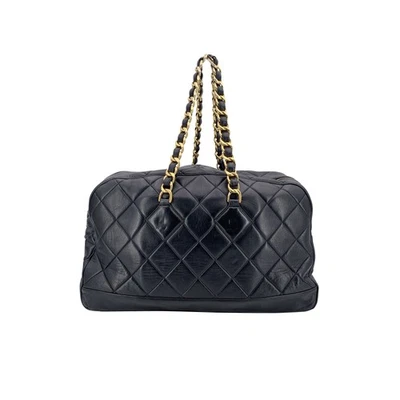 Authentic Chanel Vintage Black Quilted Leather Bowler Travel Weekender Bag - Image 1 of 4