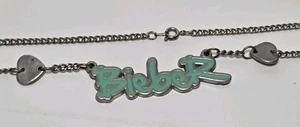 Vintage Justin Bieber Enamel Metal Heart Spellout Logo Necklace 22" Rare (J1) - Picture 1 of 5