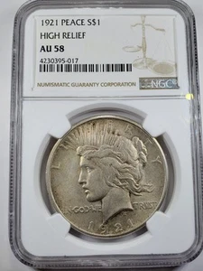 1921 High Relief Peace Silver Dollar $1 NGC AU 58 - Picture 1 of 4
