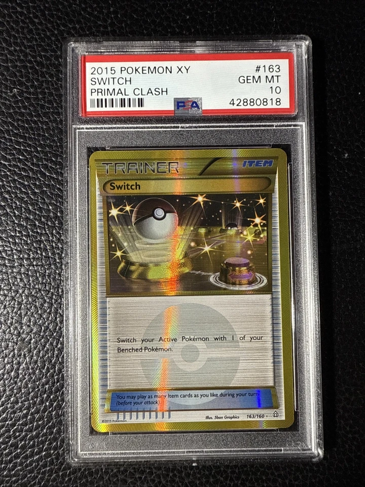 2015 Pokemon XY Primal Clash #163 Gold Switch Secret Trainer PSA 10 - Image 1 of 2