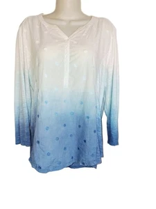 Chico's Blue White Ombre Blouse Size 2 Large (US 12) Swiss dot vacation - Picture 1 of 4