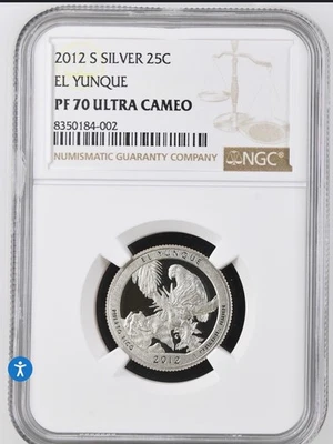2012 S SILVER EL YUNQUE PF70 ULTRA CAMEO QUARTER  - Image 1 of 2