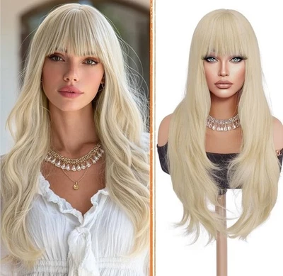 Platino RUBIO Mezcla de CABELLO HUMANO Multicolor Ondulado Rizado Flequillo Capas Foto 1 de 4