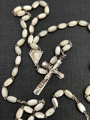 Chapelet Ancien XIXe XXe Argent Massif Perles Nacre - Photo 1/4