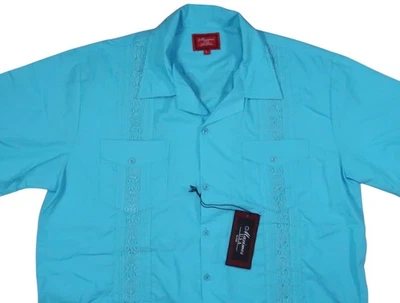NWT MAXIMOS USA GUAYABERA CUBAN MENS LARGE 4 POCKET CAMP CIGAR SHIRT YUCATAN SS - Image 1 of 4