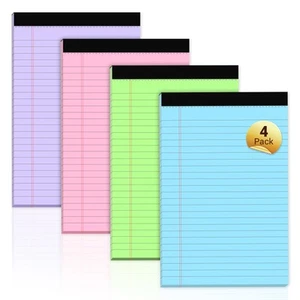 4 Pack Note Pads 5x8" Colored Legal Pads College Ruled 30 Sheets Office School - Picture 1 of 7