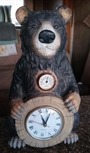 Vintage Schwarzbär Tisch Regal Uhr Thermometer rustikal Kabine Analog 12" hoch - Bild 1 von 6