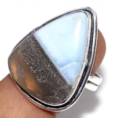 Кольцо ручной работы с голубым опалом Owhyee с серебряным покрытием 925 пробы США 10 ювелирных изделий подарок JW - Изображение 1 из 3
