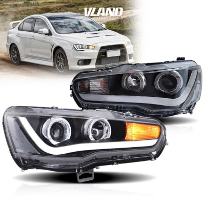 VLAND LED Headlights 2008-2017 For MITSUBSHI LANCER Angel Eyes Assembly - Image 1 of 4
