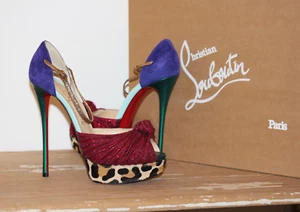 CHRISTIAN LOUBOUTIN Marchavekel 150 Real Fur Leopard/Glitter/Suede Heel 40.5 NIB - Picture 1 of 12