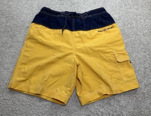 Vintage Ralph Lauren Shorts Mens Medium Yellow Polo Sport Swim Trunks Lined - Picture 1 of 12