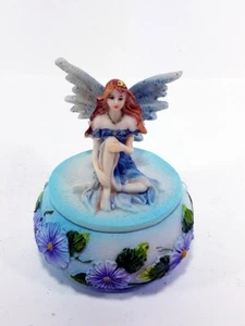 Blue Fairy Tinker Bell Sitting On a Trinket Box - Picture 1 of 5
