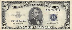 USA $5 Series of 1953 Block B - A Circulated Banknote Z19 - Picture 1 of 2