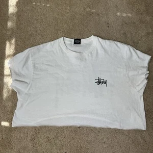 T-shirt Stussy Crop Top bianca taglia grande *fai da te* - Foto 1 di 7