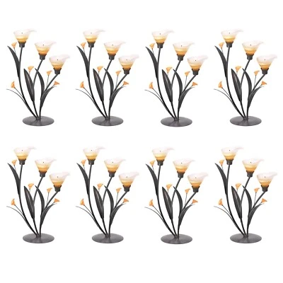 8 Pc Discount Wedding Lot Amber Lilies Candle Holder Candelabra 3 Glass Cups 13" - Image 1 of 4