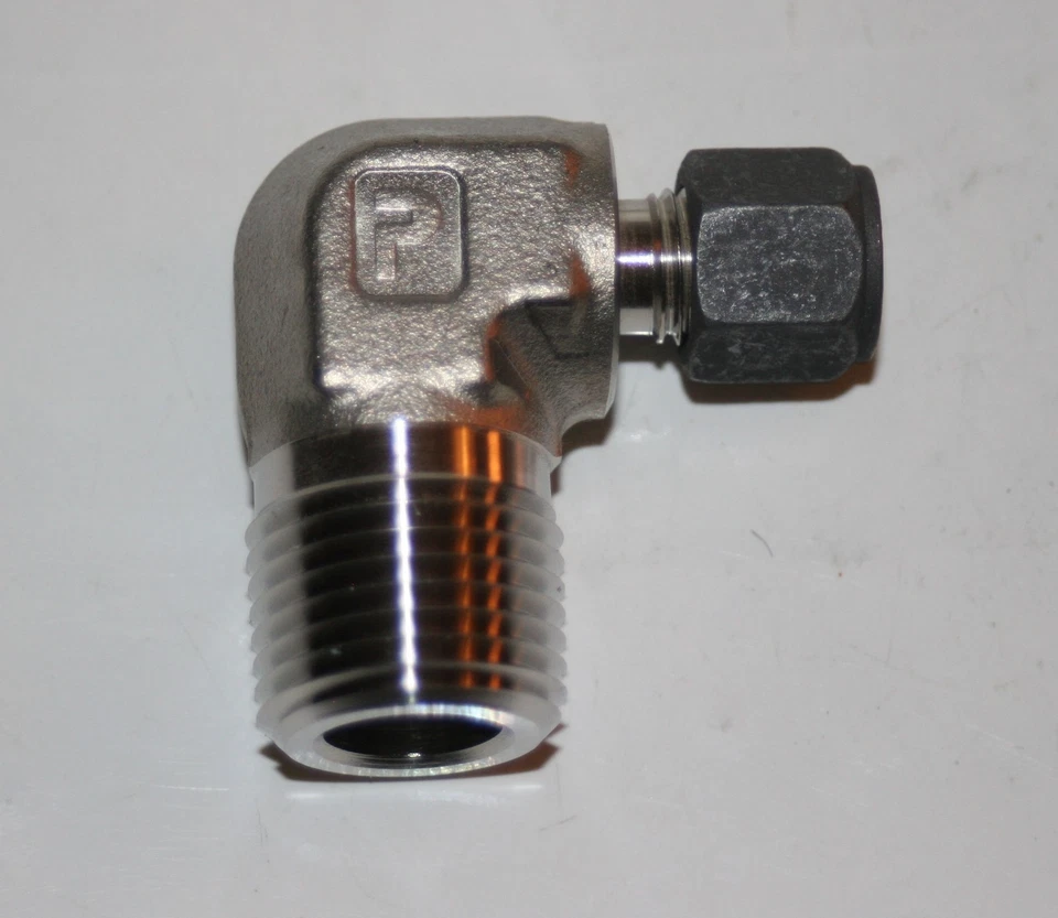 1/4" Tube x 1/2" MNPT 316ss  Male Elbow Connector Parker CPI 4-8 CBZ-SS - Image 1 of 2