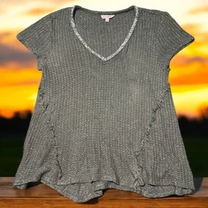 Juicy Couture Top Womens Large Green Textured Knit Short Sleeve Boho Casual Tee - Picture 1 of 3