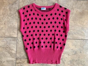 Rare Wrangler Made USA Womens Medium Sweater Pink Black Polka Dots 80s Retro - Picture 1 of 10
