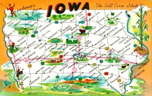 Postcard Chrome Greetings From Iowa The Tall Corn State Map P1838 - Picture 1 of 2