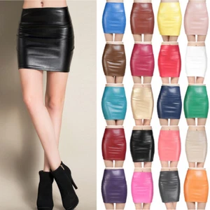 Minifalda corta de cuero sintético ceñido al cuerpo para mujer S-XL - Imagen 1 de 30