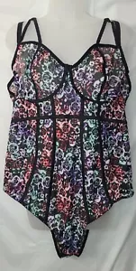 Torrid Damen Body Anzug Dessous Teddy Blumen Totenköpfe Netz GRÖSSE 2 Neu mit Etikett - Bild 1 von 15