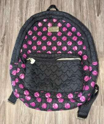 Betsey Johnson Backpack Tie The Knot Quilted Nylon Hearts Polka Dot Black & Pink - Image 1 of 4