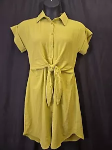 Sz L Ladies Midi Dress. Split Pea Green Short Sleeves Button Up, Tie Waist New - Picture 1 of 7