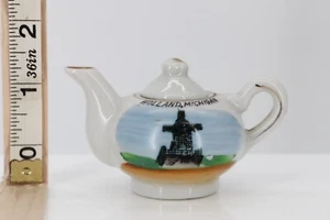 VTG Miniature Teapot Windmill Holland, Michigan Gold Trim Souvenir Japan Diorama - Picture 1 of 3