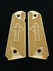--Maple Celtic Cross 1911 Grips Checkered Engraved Textured #1