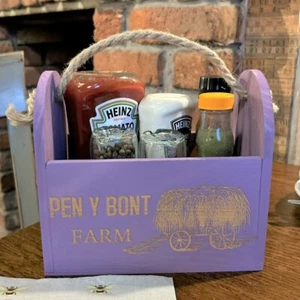 Condiment Caddy Rope Handle Table Branded Purple Stain Restaurant Cafe Bar - Picture 1 of 5