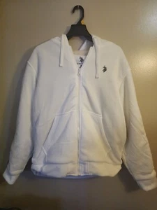 US Polo Assn Size L White Sherpa Fur Fleece Hoody Hoodie Jacket - Picture 1 of 8